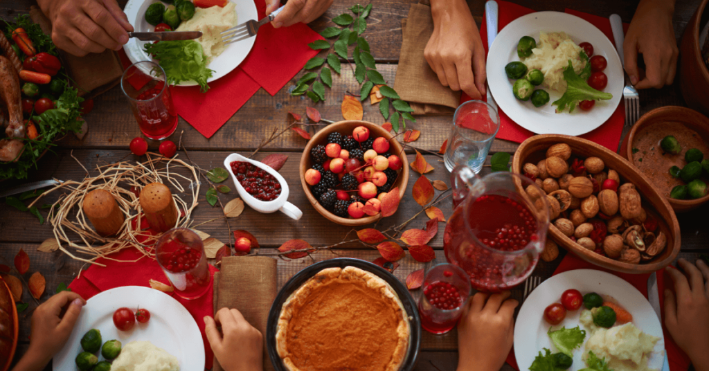 Festive table with food